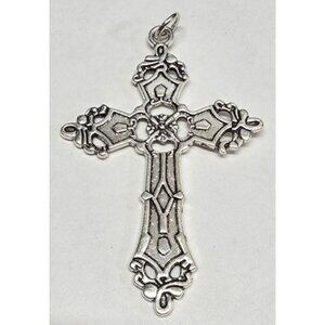 New Ornate Silver-Tone Cross Pendant Filigree Gothic 2.25" Religious Christian
